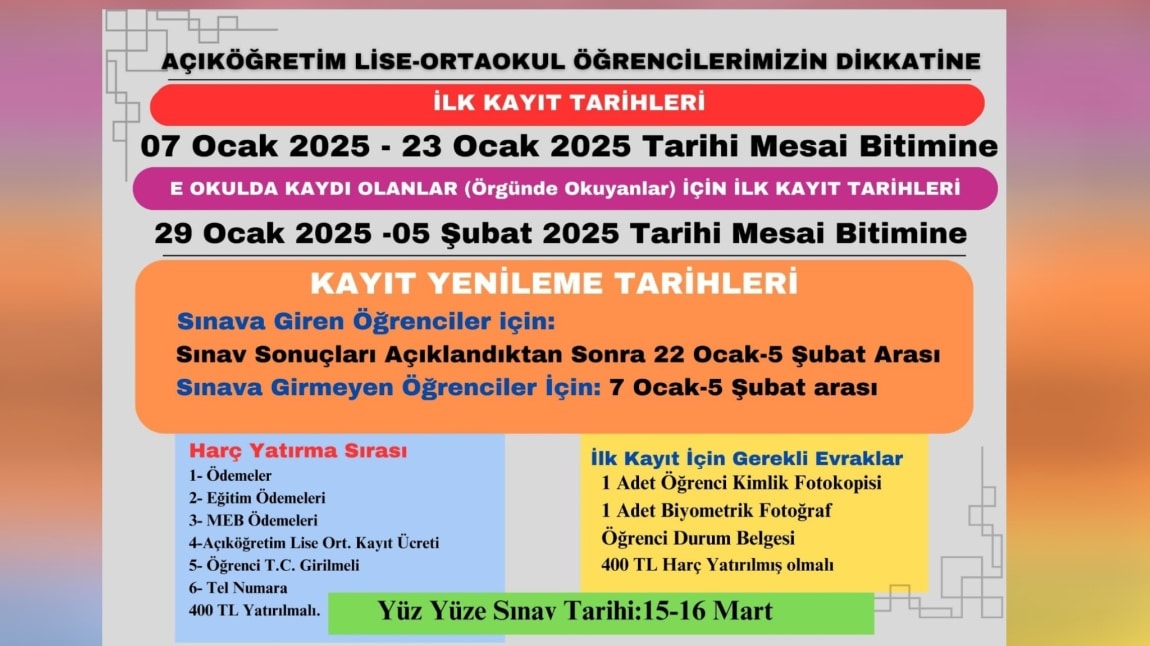 AÇIK ÖĞRETİM ÖĞRENCİLERİNİN DİKKATİNE!